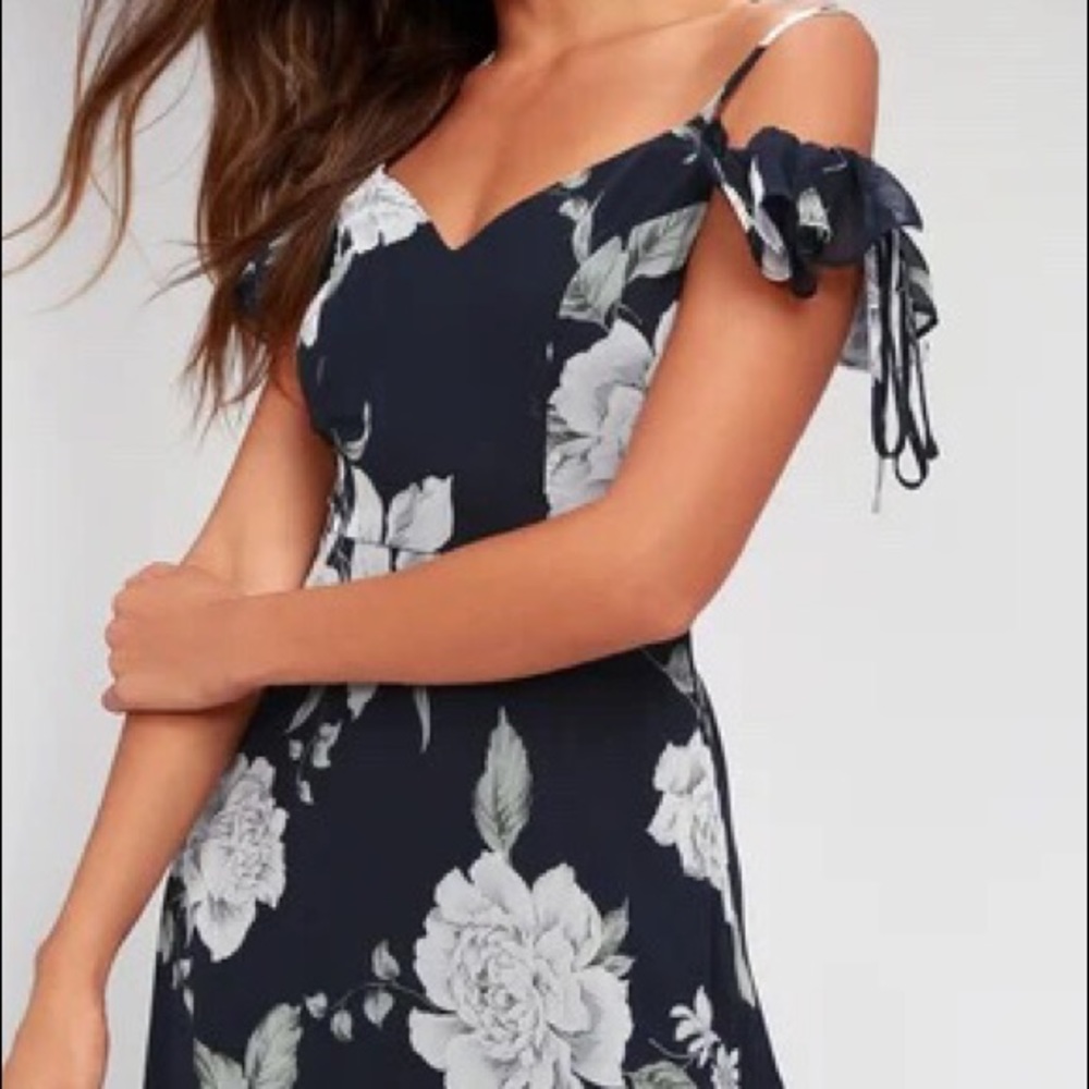 Lulus Navy Blue Floral Off-the-Shoulder Maxi Dress - Picture 4 of 8